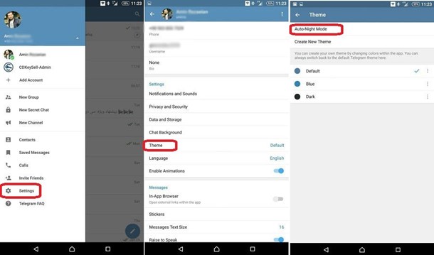 فعال سازی تم خودکار در تلگرام